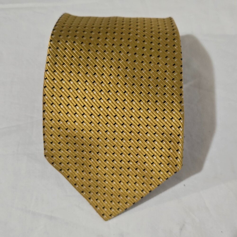 Trussini Cravatte Made in Italy Silk Necktie - Gold - Blue White Dot